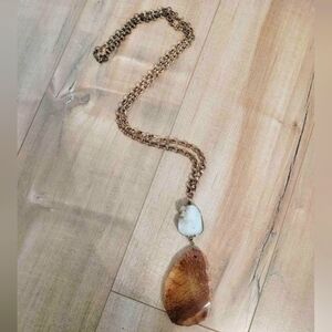 Natural stone long necklace mala chain 18" gold colour by Express